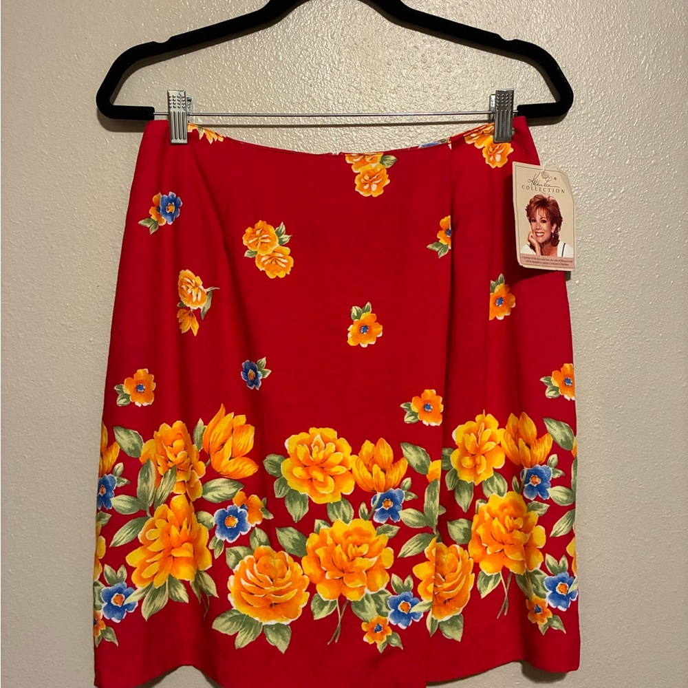 NWT Kathie Lee Vintage Mini Skirt, floral red, Sz 12